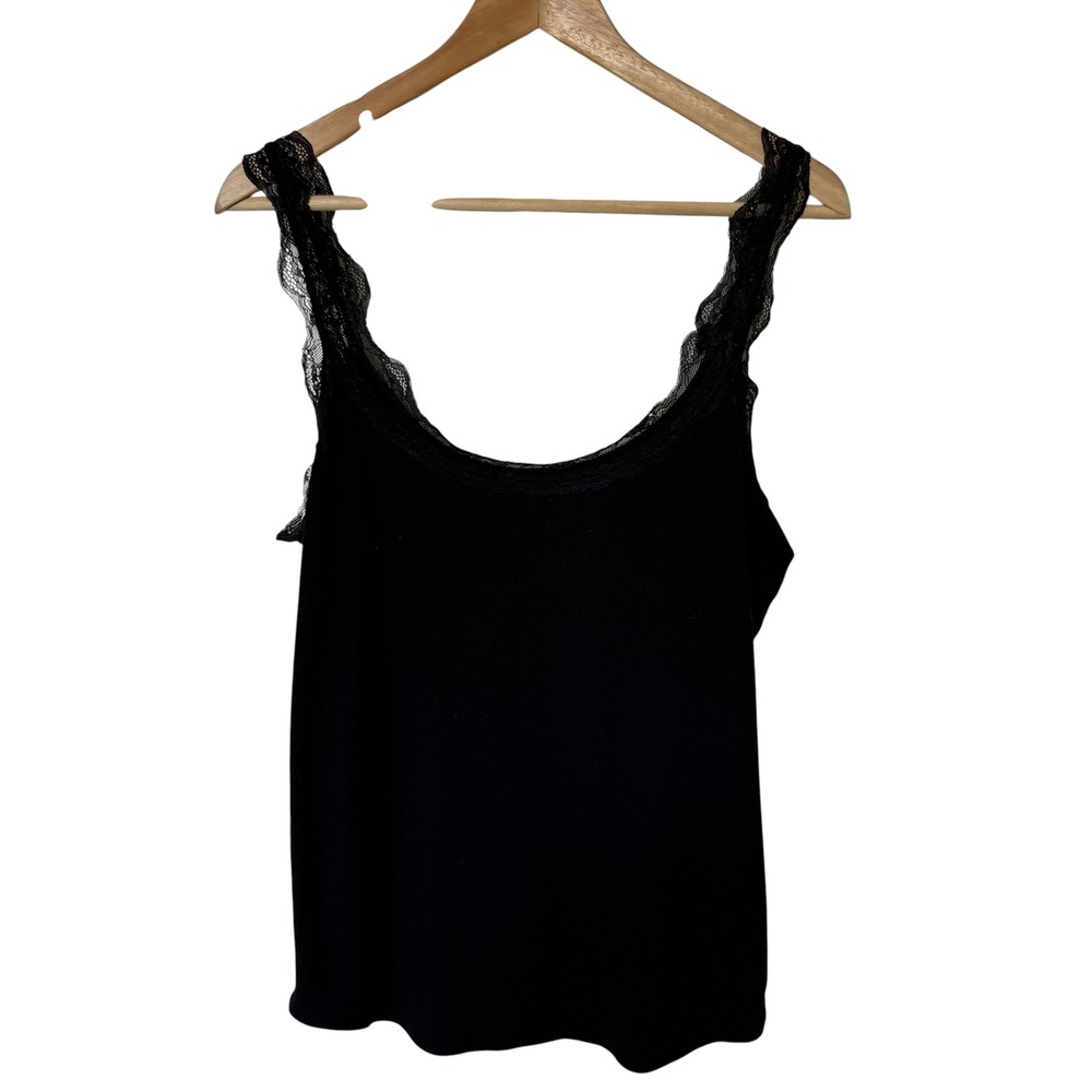 GapBody Lace Trim Ribbed Camisole Women XL Tall Black Excellent Modal Blend Tank